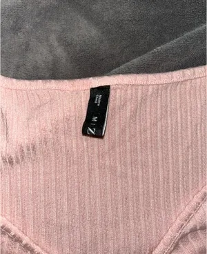 Zaful Blush Pink Ribbed Crop Top With Silver Hoop thumbnail 3