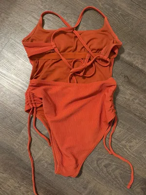 Orange One-Piece Swim Suit with Side Tie Detail thumbnail 2