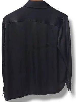 ZARA | EUC Black Satin Silky Button-Down Long Sleeve Shirt Blouse (Size M) thumbnail 4