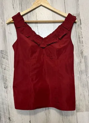 Ann Taylor Red Ruffle V Neck Sleeveless Blouse Top Career Work Office Size 2 thumbnail 1