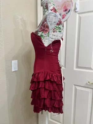 NWT Oh Polly Juliet Bandeau Ruffled Tiered Corset Mini Dress Berry Red Size 0 thumbnail 5