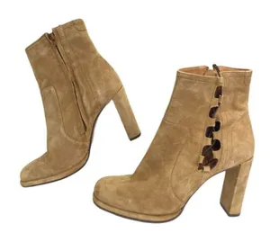 Free People Cecile Ankle Boots Suede Lace Up Side Block‎ Heel Tan Camel Size 41 thumbnail 1