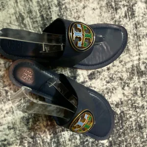 Tory Burch Benton Band Flat Sandals Calf Leather Royal Navy Size 9.5M thumbnail 5