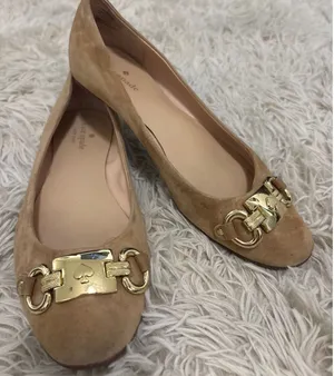 Kate‎ Spade Phoebe Suede Ballet Flats Gold Buckle Women Size 8 Tan Loafers thumbnail 1