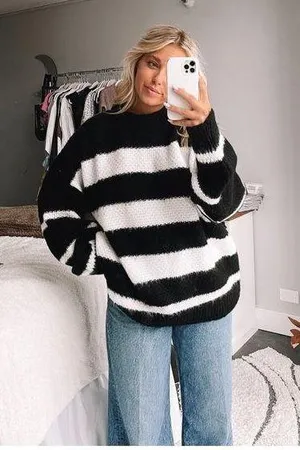 Topshop Black & White Stripe Knit Sweater thumbnail 1