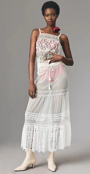 Anthropologie NWT By Sheer Lace Maxi Skirt in Ivory. SIZE Medium. thumbnail 3