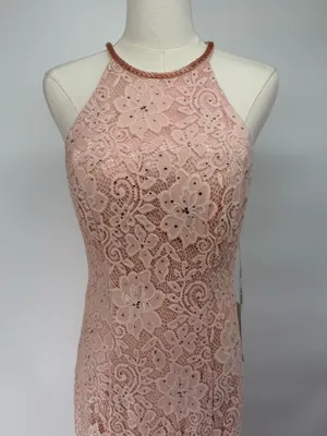 Sherri Hill 53361 Blush Lace Halter Gown High Slit Rhinestone‎ Dress NWT Size 8 thumbnail 7