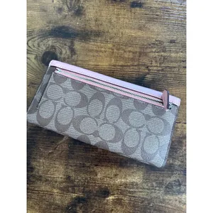 Coach Soft Wallet OS Pink Signature Canvas Leather Slim Envelope F57319 thumbnail 2