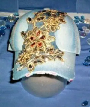 ASHLEY 26 INT Cotton Floral Crystal Accent Thule Needle Denim Statement Ball Cap thumbnail 1