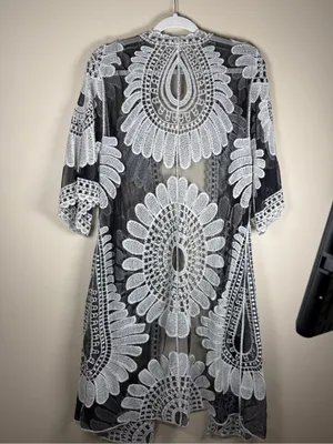Rebellion Ember Black Sheer Crochet Kimono Embroidery Duster Whimsigoth Western Boho thumbnail 9