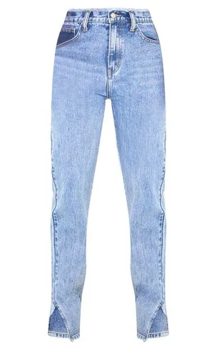 PrettyLittleThing Ripped Waistband High Waist Split Hem Jeans, Size 2 Tall, NWOT thumbnail 5