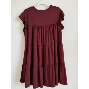 Entro Women’s‎ Tiered Merlot Babydoll Ruffle Short Sleeve Mini Dress Size Small thumbnail 12