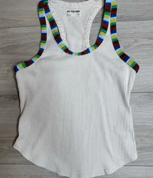 Free People We The Free Women's‎ Cream Tank Top with Multicolor Trim thumbnail 1