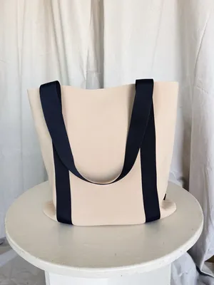 Minimal Cream Tote Bag with Navy Straps - Women thumbnail 4