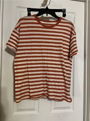 American Eagle Outfitters Short-Sleeve Striped Tee in Rust and Cream thumbnail 2