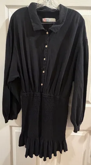 Free People Black Smocked Hem Button Front Dress thumbnail 1