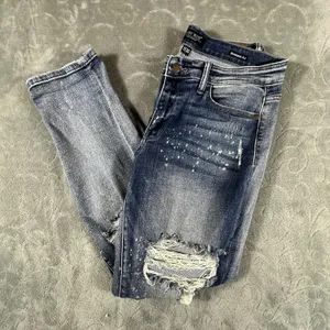 Judy Blue Jeans Womens 11/30 Blue Boyfriend Fit Destroyed Bleach Splatter Denim thumbnail 2