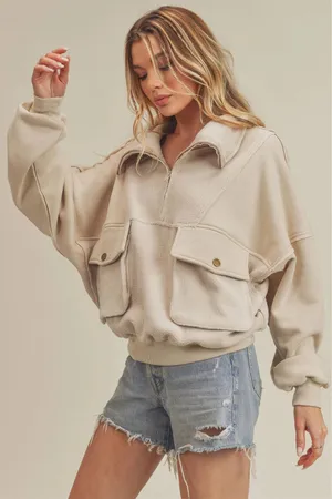 Aemi + Co Tan Oversized Hoodie Sweatshirt thumbnail 1