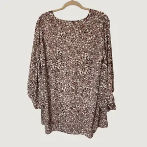 Entro Leopard Print Mini Dress Mauve Taupe V-Neck Balloon Sleeve D13289 Large thumbnail 3