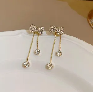 CZ Cubic Zirconia Bow Dangle Drop Earrings for Women thumbnail 1
