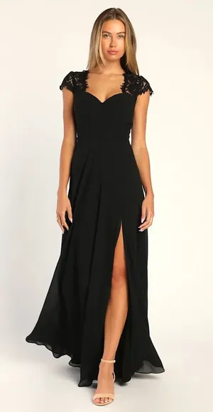 Lulu's Momentous Moments Black Lace Backless Maxi Dress thumbnail 1