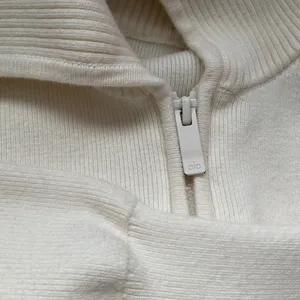 Alo Yoga Scholar Knit Cropped Full Zip Jacket Ivory XS thumbnail 3