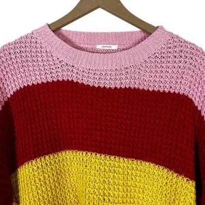 Cloudwalk Bell Sleeve Striped Knit Sweater Pink Red Yellow Boho Slouchy Size M thumbnail 4