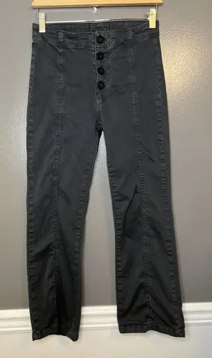 Free People Pants Womens 4 Gray Button Fly High Rise Straight Leg Stretch Chino thumbnail 1