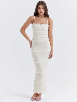 House of CB Solana Ivory Sequin Pleat Maxi Dress S thumbnail 2
