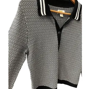 Anthropologie Maeve Preppy Black/White Cropped Plunging Polo Cardigan Size Small thumbnail 8