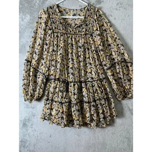 Free People‎ Free Swinging Floral Mini Dress Boho Peasant Tiered Ruffle Small thumbnail 5