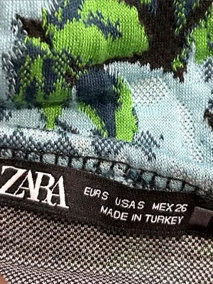 Zara Floral Jacquard Strapless Bustier Corset Peplum Top Blue Green Size S thumbnail 8
