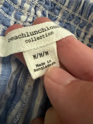 Beachlunchlounge Linen Blend Blue White Striped Wide Leg Pants M thumbnail 3