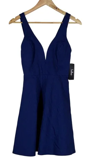 NWT Lulus Skater Mini Dress Navy Blue Cocktail V-Neck Date Night Size S thumbnail 1
