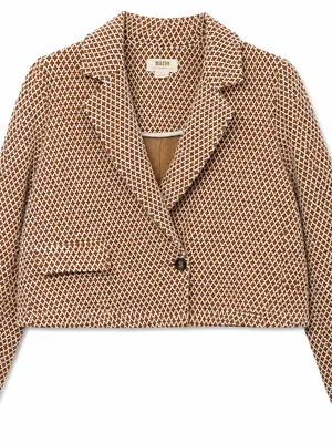 Maeve Anthropologie Blazer Womens Small Brown Geometric Knit Cropped thumbnail 3