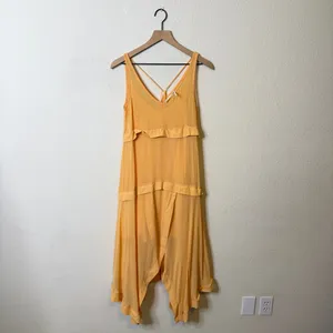 Anthropologie Tiered Sheer Overlay‎ Dress Orange Ruffle Shift Sleeveless Size XS thumbnail 6