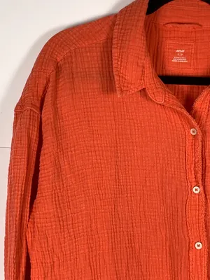 Aerie Womens S Pool to Party Gauze Shirt Orange Cotton Oversized Beach Cover Up thumbnail 6