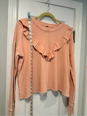 NWOT Free People Size S Pink Ooh La Ruffle Yoke Long Sleeve Raw Hem Sweatshirt thumbnail 3