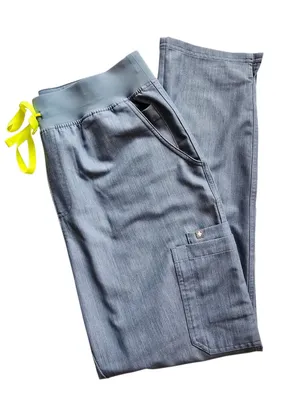 Figs Heather Indigo Scrub Set with Neon Yellow Drawstring thumbnail 4