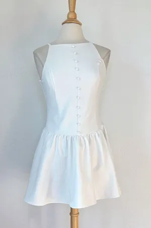 ZARA Solid White Drop Waist Sleeveless Button Front Dress thumbnail 1