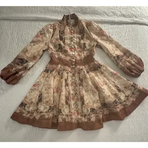 Miss Rosier the Fabienne Neutral Floral Print Mini Dress Size Medium Buttons thumbnail 2