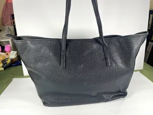 ALDO Black Large Textured Tote Bag Zip Closure Gold Studded Inner Pockets thumbnail 1