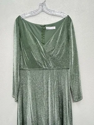 IEENA for Mac Duggal Faux Wrap Gown Maxi Dress Sz 12 Jade Green Metallic stretch thumbnail 14