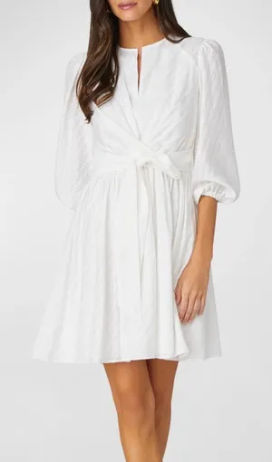 Shoshanna Maia White Jacquard Balloon Sleeve Tie Front Mini Dress 6 Bridal LWD thumbnail 1
