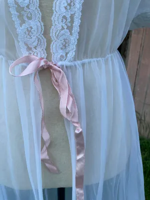 Vintage 80s Alan R. White Peignoir Nylon Chiffon Lace M Flutter Sleeves thumbnail 8