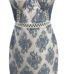 NBD Timantha Lace Bustier Mini Dress‎ Crochet Trim White Blue Size Small thumbnail 6