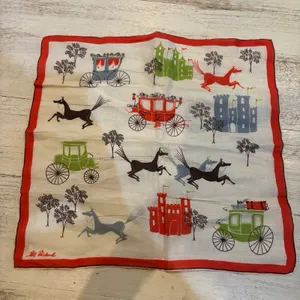 Kimball‎ Pat Prichard Designer Hanky Horses Carriages Castles Original Vintage thumbnail 1