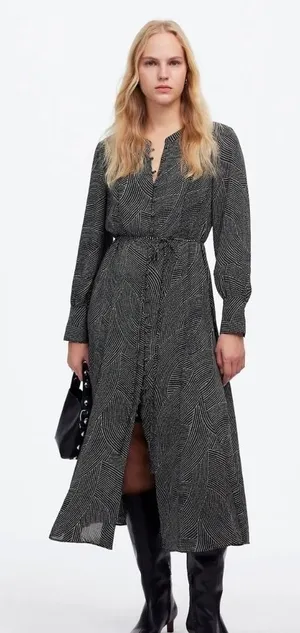 Madewell Tie-Waist Midi Dress in Dot Blouson Shirt Dress Button Down Casual NWT thumbnail 1