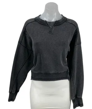 Free People FP Movement Intercept Washed Black Boxy Crop Sweatshirt Top Size M thumbnail 1