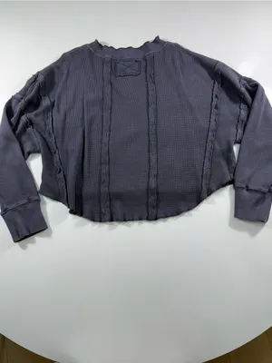 Free People Washed Deep Purple Cropped Long Sleeve Tee thumbnail 8